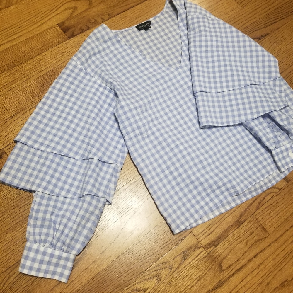 Topshop ruffles sleeve  plaid shirt